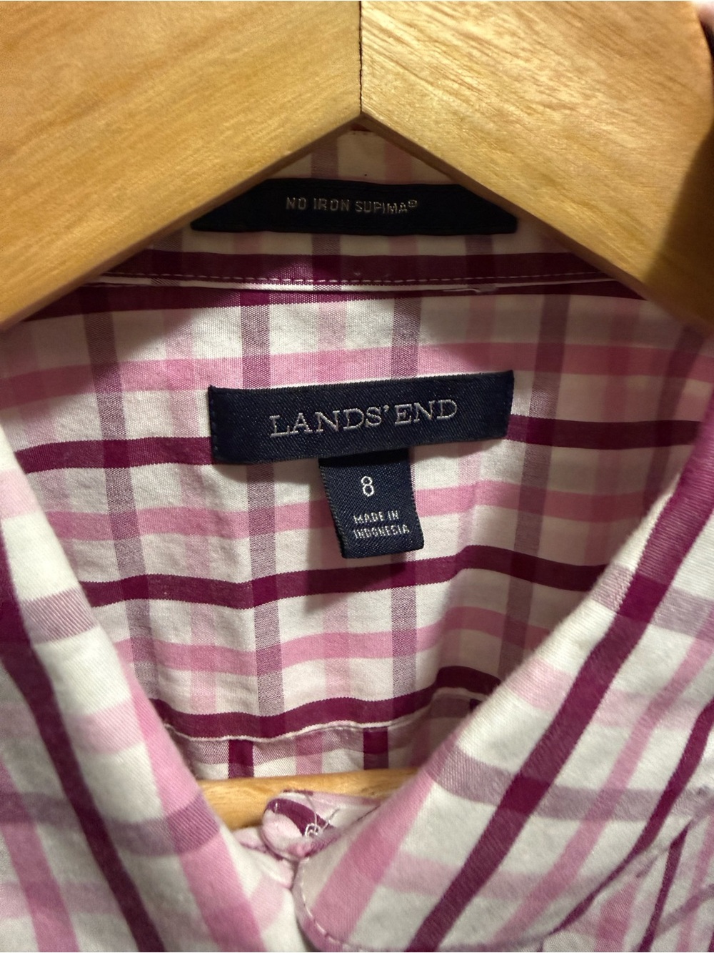 Lands' End Pink Plaid Button-Down Shirt - Picture 2 of 3